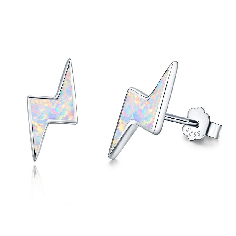 Cuoka Mother's Day Gifts Opal Earrings Lightning Bolt Earrings 925 Sterling Silver Small Stud Earring Hypoallergenic Thunder Flash Studs for Women - Image 1